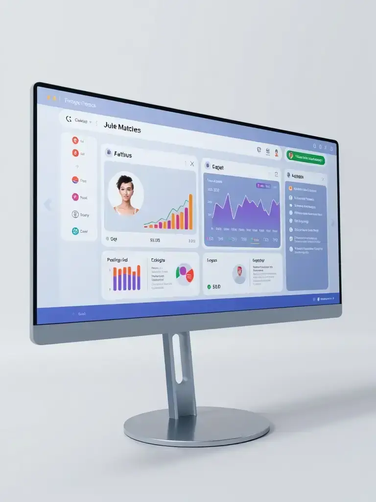 A clean, professional image depicting the AI Business Matching Assistant interface, showing users connecting and collaborating virtually.